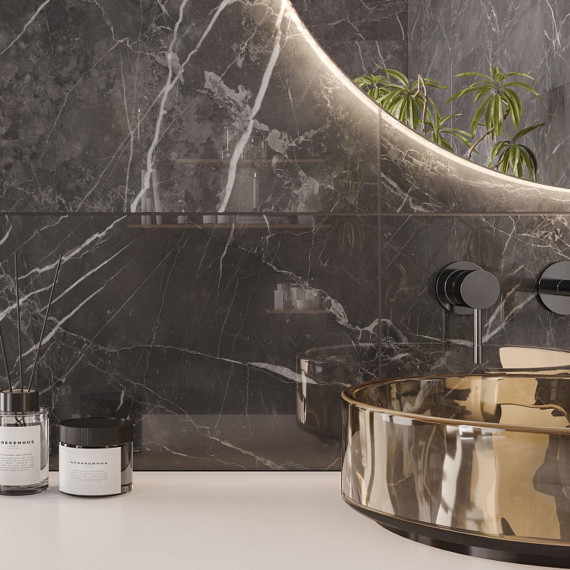 Каррара серая глянец низ 02 керамическая плитка с рисунком 30х60 см Gracia ceramica Carrara grey glossy wall 08 - 8шт 1.44м2
