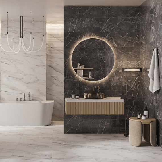 Марбл серая низ 02 керамическая плитка глянцевая темная 30х60 см Gracia ceramica Marble grey wall 02 - 8шт 1.44м2