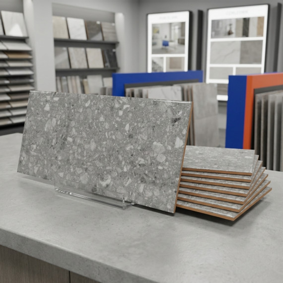 Камео с рисунком ОП 01 25х60 см керамическая плитка матовая Gracia ceramica Terrazzo grey 01 - 8шт 1.2м2